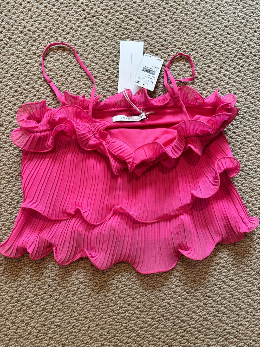 LUSH Ruffled Pleated Cami Top - Bright Pink